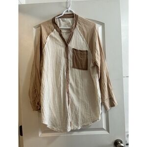 Oversized Aerie American Eagle Pool To Party cover Up button shirt blouse top